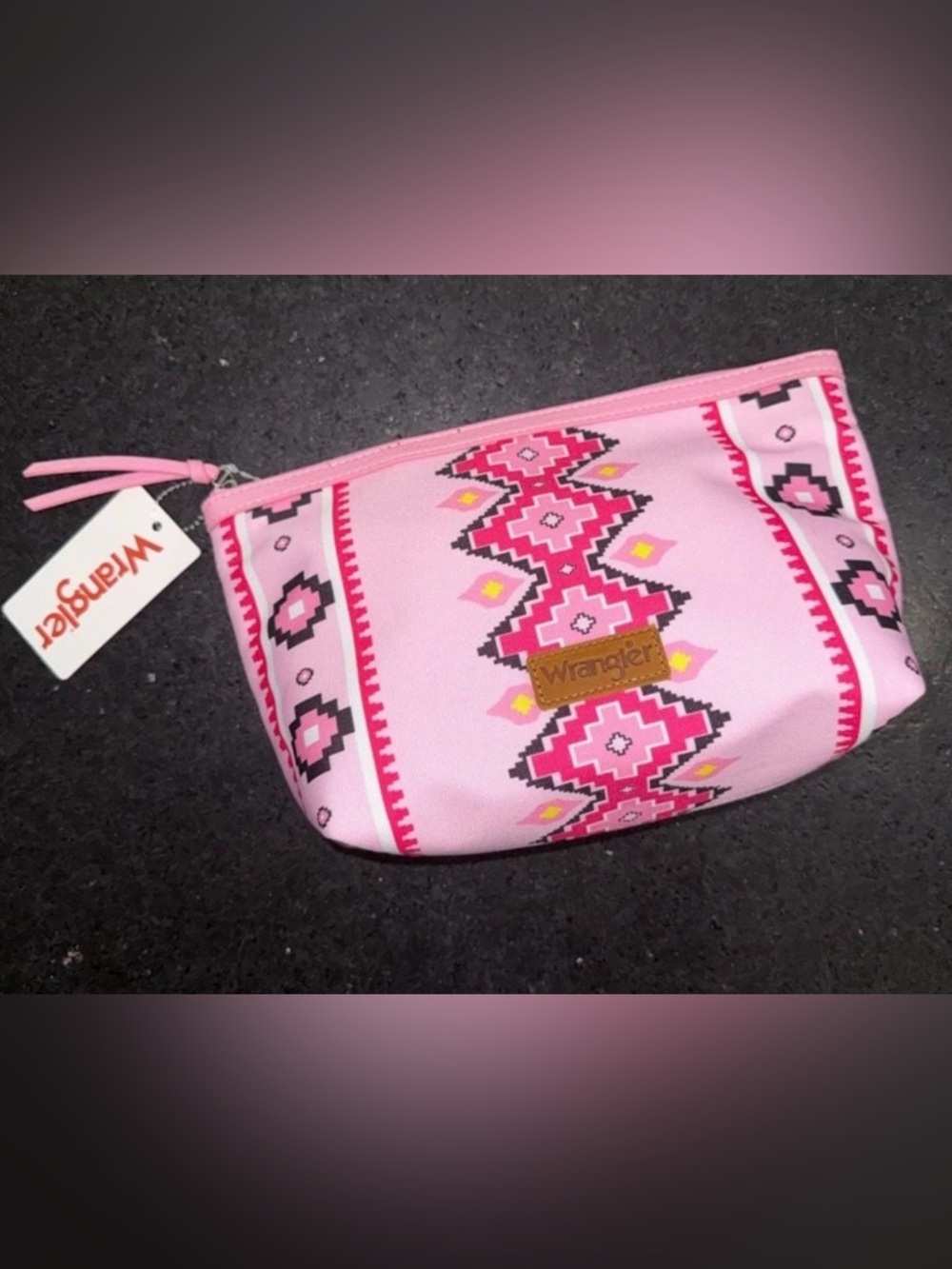 NWT NEW Wrangler Pink Aztec CANVAS MAKEUP Zip Pouch Inside Slip Pockets